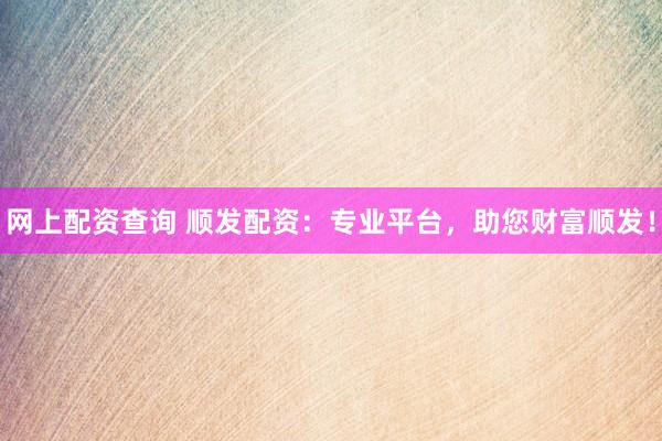 网上配资查询 顺发配资：专业平台，助您财富顺发！