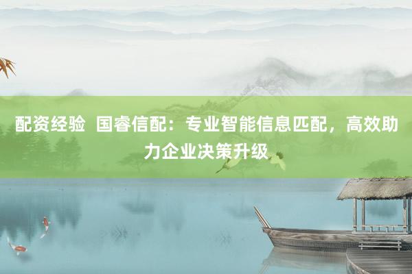 配资经验  国睿信配：专业智能信息匹配，高效助力企业决策升级