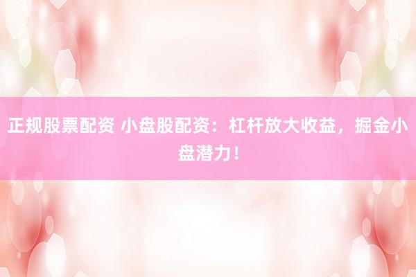 正规股票配资 小盘股配资：杠杆放大收益，掘金小盘潜力！