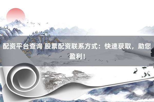 配资平台查询 股票配资联系方式：快速获取，助您盈利！