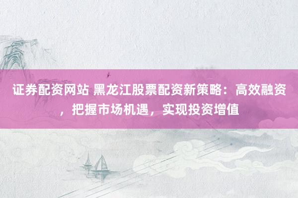 证券配资网站 黑龙江股票配资新策略：高效融资，把握市场机遇，实现投资增值