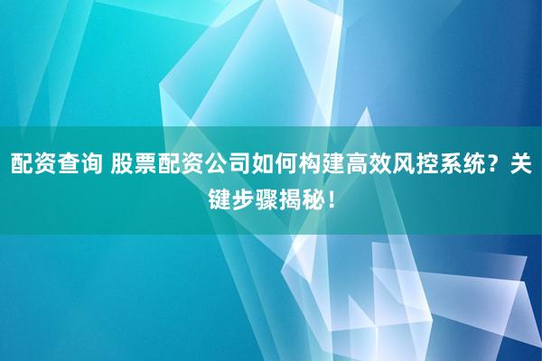 配资查询 股票配资公司如何构建高效风控系统？关键步骤揭秘！