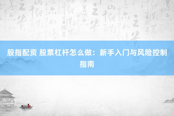 股指配资 股票杠杆怎么做：新手入门与风险控制指南
