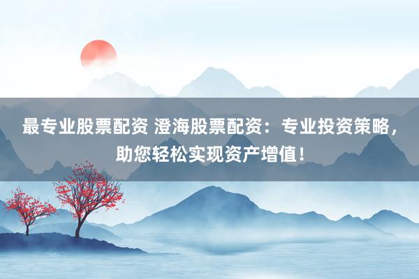 最专业股票配资 澄海股票配资:专业投资策略,助您轻松实现资产增值!