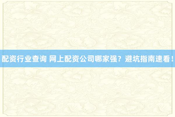 配资行业查询 网上配资公司哪家强?避坑指南速看!