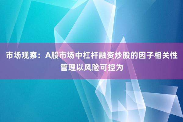 市场观察：A股市场中杠杆融资炒股的因子相关性管理以风险可控为
