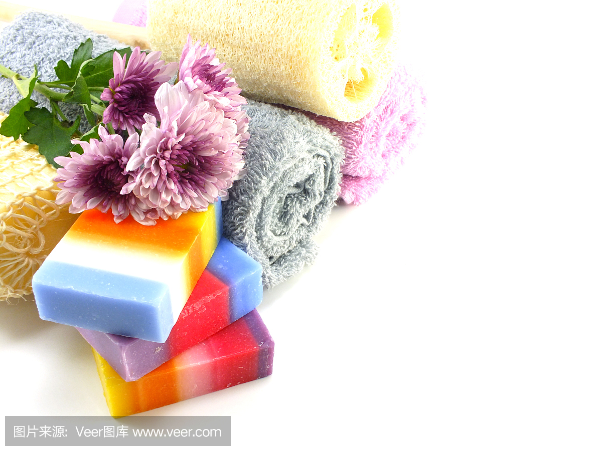 天然彩色混合水果肥皂与毛巾